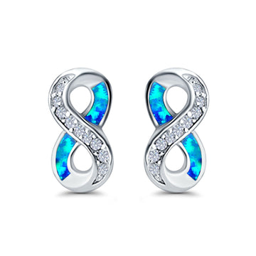 Infinity Stud Earrings Lab Created Blue Opal 925 Sterling Silver (15mm)
